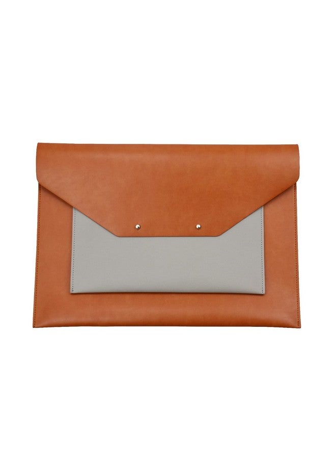 enyuwlcm Pu Leather A4 File Folder Document Holder Portfolio Envelope Folder Case With 2 Compartments Brown&Gray Match - Image 1