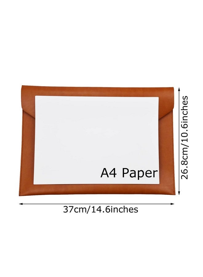enyuwlcm Pu Leather A4 File Folder Document Holder Portfolio Envelope Folder Case With 2 Compartments Brown&Gray Match - Image 2