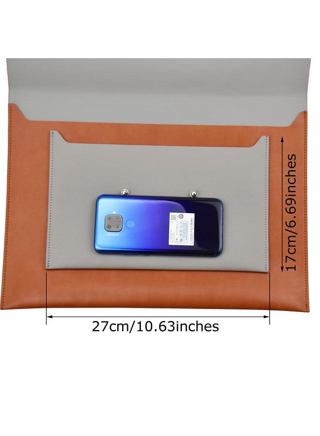 enyuwlcm Pu Leather A4 File Folder Document Holder Portfolio Envelope Folder Case With 2 Compartments Brown&Gray Match - Image 3