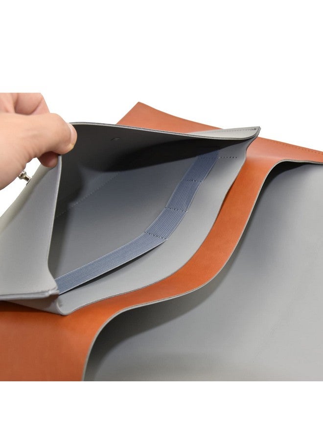 enyuwlcm Pu Leather A4 File Folder Document Holder Portfolio Envelope Folder Case With 2 Compartments Brown&Gray Match - Image 4