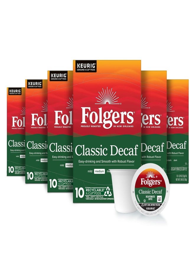 Folgers Classic Decaf Coffee Keurig K-Cup pods, Medium Roast, 10 Count Box (Pack of 6) - Image 2