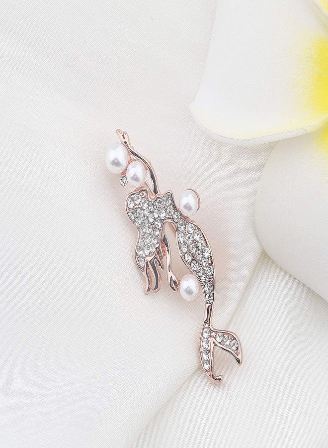 bobauna Mermaid Pearl Rhinestone Brooch Pins Natural Wedding Party Jewelry Clothes Accessorie For Women (mermaid pearl brooch) - Image 2