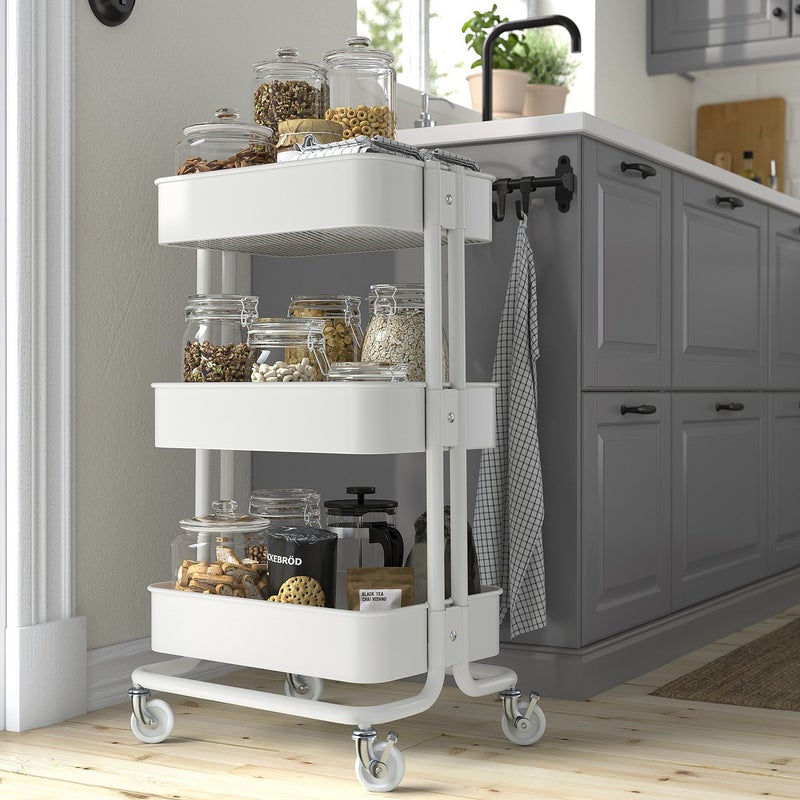 RASKOG 3-Tier Rolling Utility Trolley, Steel, White, 35x45x77 cm - Image 2