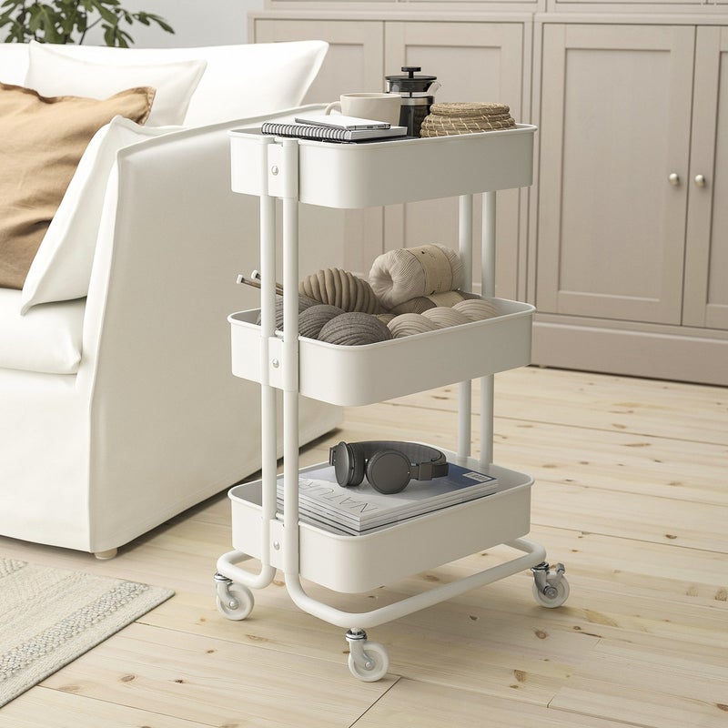 RASKOG 3-Tier Rolling Utility Trolley, Steel, White, 35x45x77 cm - Image 4