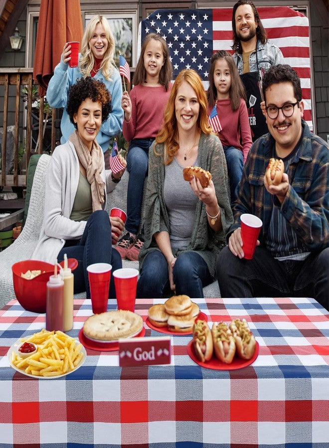 Fitable 4th of July Checkered Tablecloth 60x 84 Inch, Vinyl Independence Day Tablecloth with Flannel Backed Plaid Rectangle Memorial Day Table Cloth for Outdoor Picnic Dining, Blue Red and White - Image 5