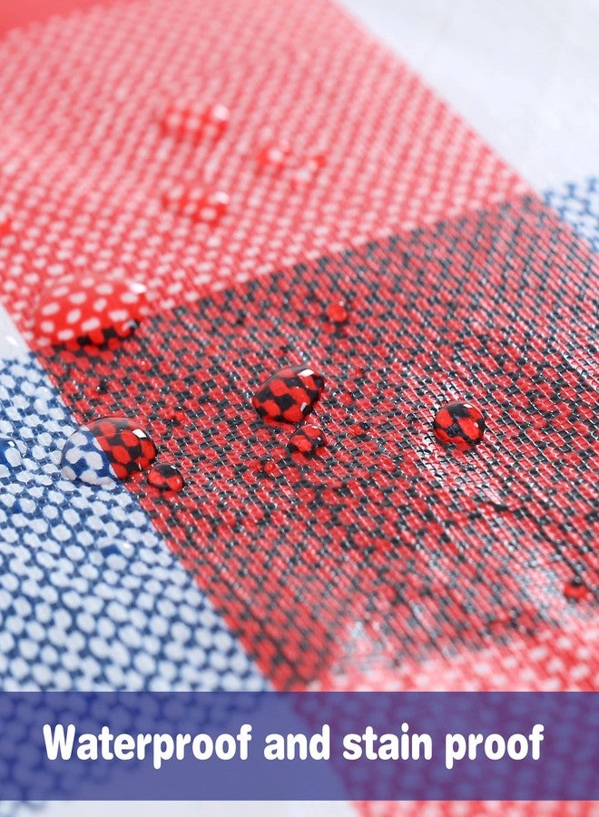 Fitable 4th of July Checkered Tablecloth 60x 84 Inch, Vinyl Independence Day Tablecloth with Flannel Backed Plaid Rectangle Memorial Day Table Cloth for Outdoor Picnic Dining, Blue Red and White - Image 3