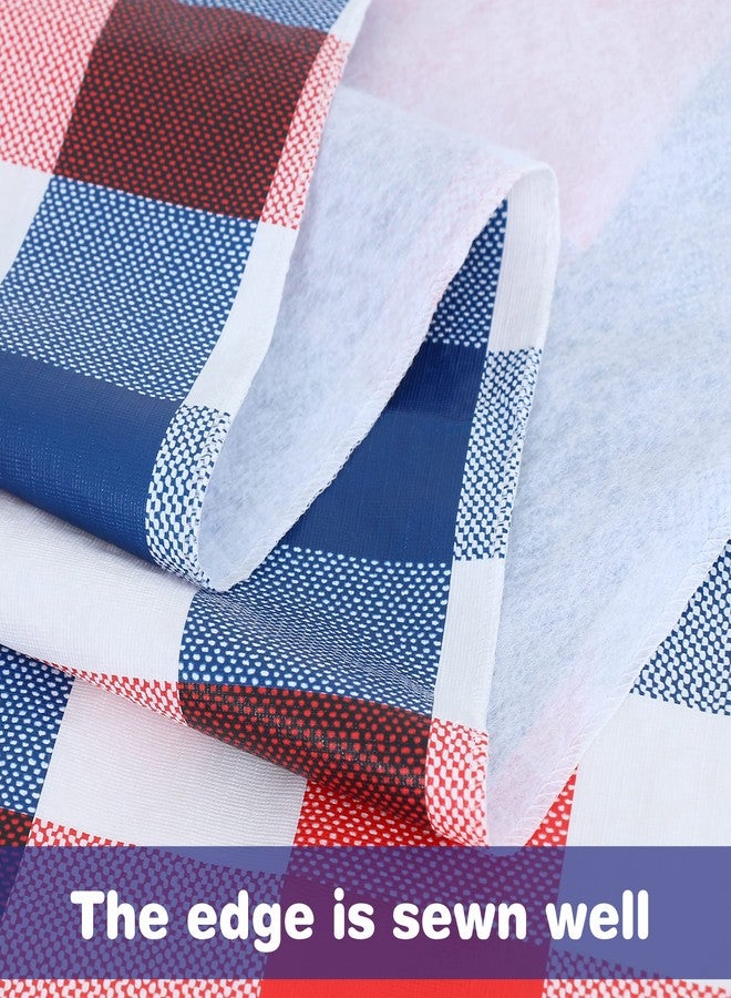 Fitable 4th of July Checkered Tablecloth 60x 84 Inch, Vinyl Independence Day Tablecloth with Flannel Backed Plaid Rectangle Memorial Day Table Cloth for Outdoor Picnic Dining, Blue Red and White - Image 4