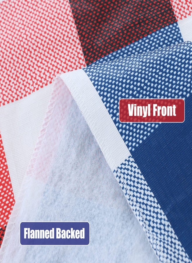 Fitable 4th of July Checkered Tablecloth 60x 84 Inch, Vinyl Independence Day Tablecloth with Flannel Backed Plaid Rectangle Memorial Day Table Cloth for Outdoor Picnic Dining, Blue Red and White - Image 2
