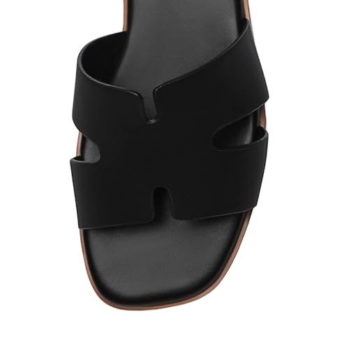 Rihero Black Flat Sandals for Women Dressy Summer Slip On Peep Toe Slide Black Sandals Size 9 - Image 5