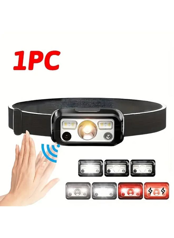 1pc Motion Sensing Headlight USB Rechargeable COB Red Strobe Warning Light Adjustable Angle - Image 1