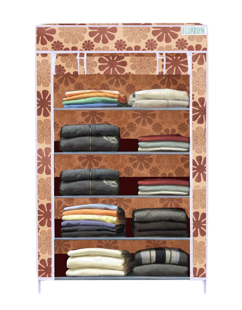 FLIPZON | 5 Shelves Baby Foldable Wardrobe | Non-Woven Fabric Shelves | Beige - Image 1