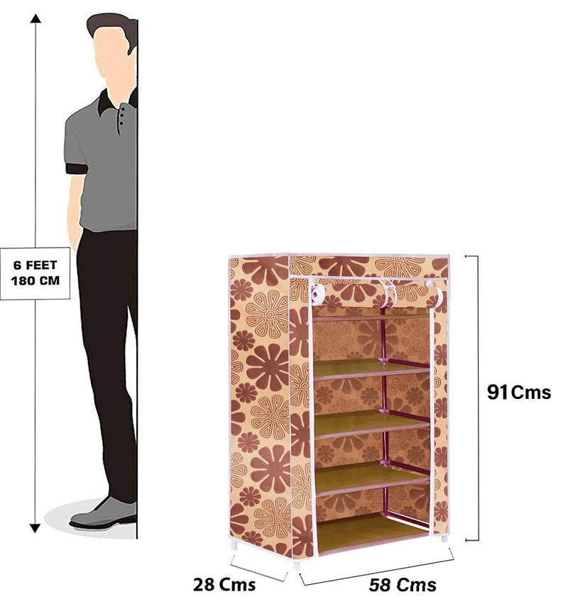 FLIPZON | 5 Shelves Baby Foldable Wardrobe | Non-Woven Fabric Shelves | Beige - Image 2
