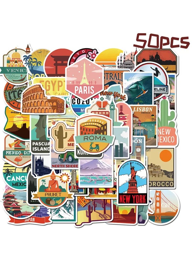 Goolsky 50pcs London Italy Roma Paris Travel Sticker Doodle Waterproof Motorcycles Stickers For Car Laptop Phone Case Luggage Water Bottle Cup Car Accessories - Image 1