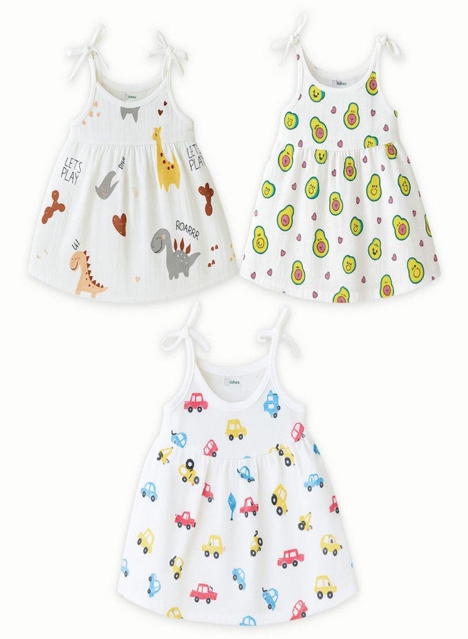 Kidbea® 100% Organic Cotton Newborn Baby Girls Sleeveless Dress | Casual Muslin Frock Infant - Animal, Avocado & Red Car Print (3-6 Months) - Image 1