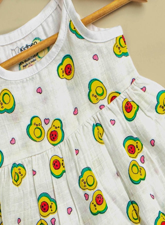 Kidbea® 100% Organic Cotton Newborn Baby Girls Sleeveless Dress | Casual Muslin Frock Infant - Animal, Avocado & Red Car Print (3-6 Months) - Image 3