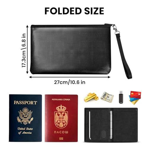Quctak 6400°F Fireproof Money Bag 2pcs, Fireproof Document Bags, Bank Cash Bag with Zipper & Strap, Suitable for A5 Documents, Bank Inventory, Passport (Black) - Image 5