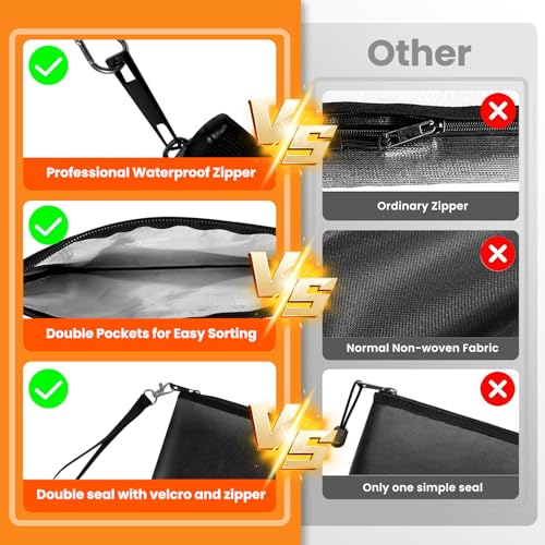 Quctak 6400°F Fireproof Money Bag 2pcs, Fireproof Document Bags, Bank Cash Bag with Zipper & Strap, Suitable for A5 Documents, Bank Inventory, Passport (Black) - Image 3