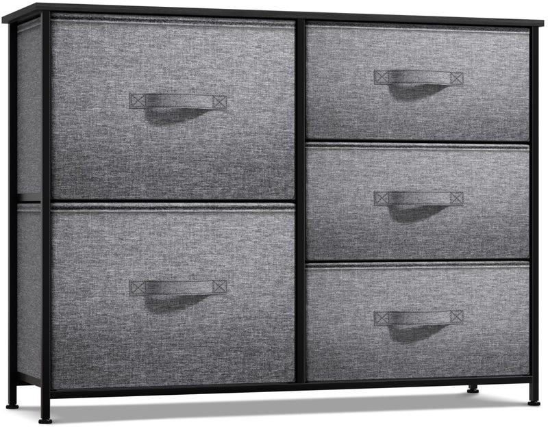 Sorbus Dresser with 5 Drawers Chest Organizer Unit with Steel Frame Wood Top Handle Easy Pull Fabric Bins for Clothes Storage Furniture for Bedroom Hallway Living Room Nursery Closet