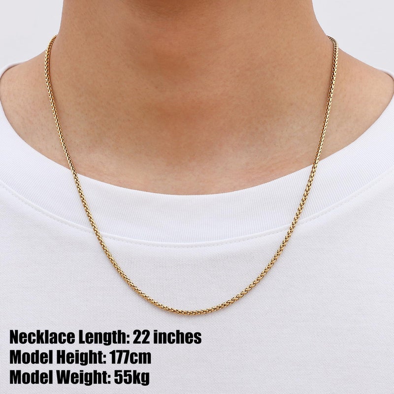 Fiusem Wheat Chain Necklace for Men, 2.5mm 14K Gold Plated Mens Chain, Stainless Steel Necklace for Men, 20 Inches - Image 3
