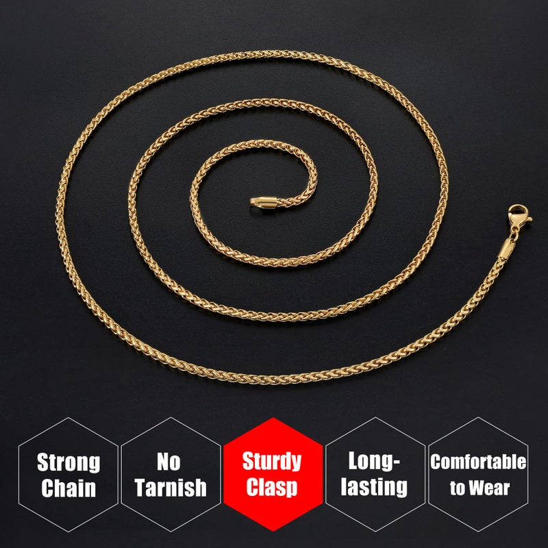 Fiusem Wheat Chain Necklace for Men, 2.5mm 14K Gold Plated Mens Chain, Stainless Steel Necklace for Men, 20 Inches - Image 5