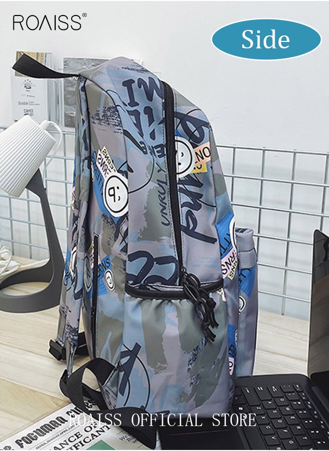 roaiss - Trendy Graffiti Style Backpack  Large Capacity Durable Smooth Zipper Comfortable Fabric Adjustable Shoulder Strap - Image 1
