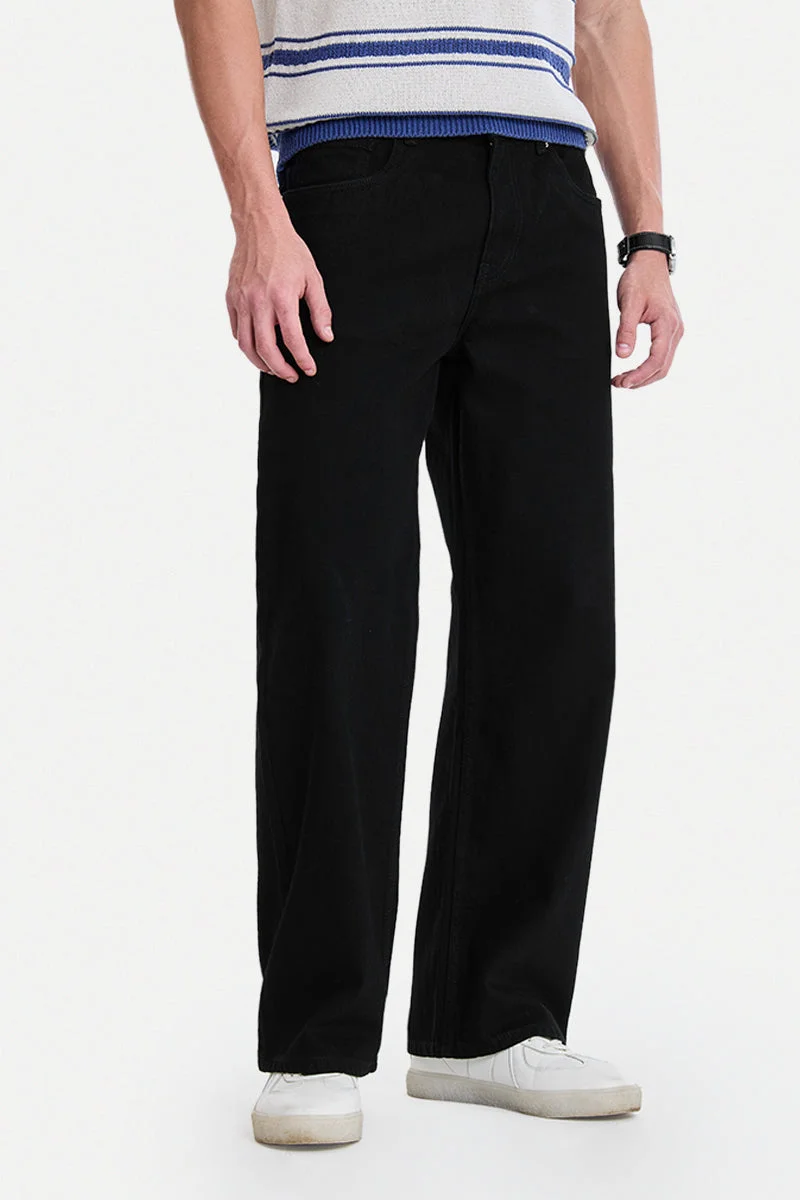 سنيتش Black Solid Loose Fit Streetwear Jeans