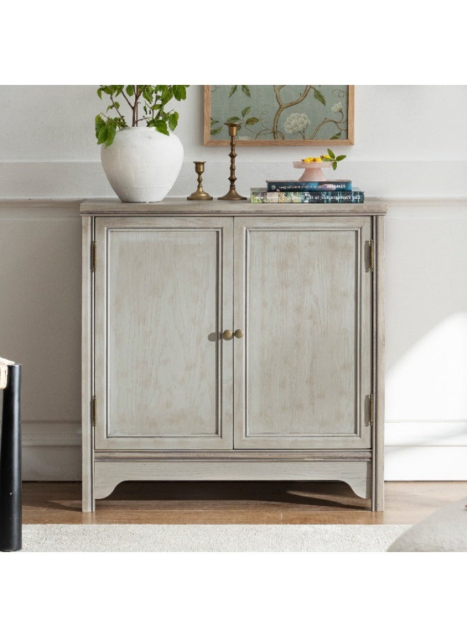 DOOHWAN Solid Wood Buffet Cabinet with Storage - Natural Wood Veneers& Water Based Paint Finished - Vintage Sideboard Cabinet with 2 Door and Shelves for Dinning Room,Entryway - Image 1