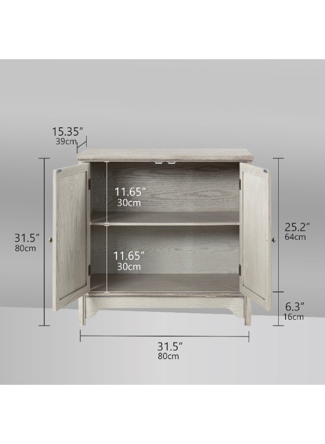 DOOHWAN Solid Wood Buffet Cabinet with Storage - Natural Wood Veneers& Water Based Paint Finished - Vintage Sideboard Cabinet with 2 Door and Shelves for Dinning Room,Entryway - Image 3