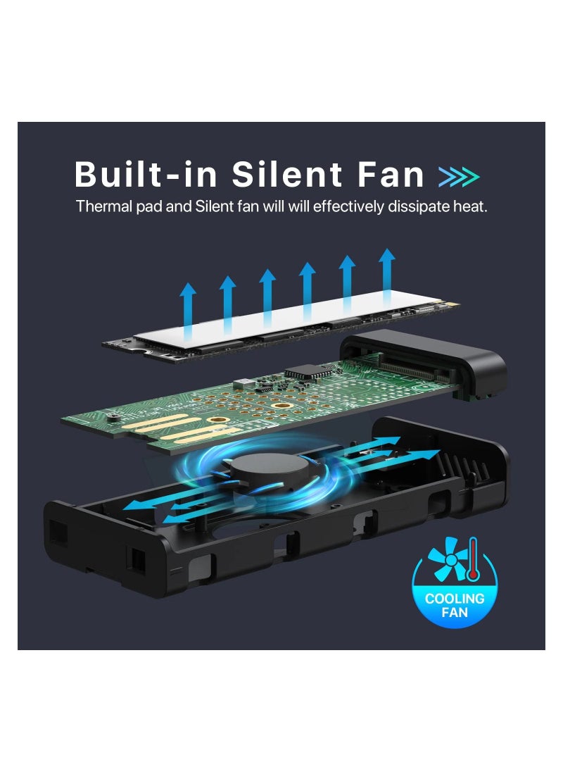 KASTWAVE - KASTWAVE M.2 NVME SATA SSD Enclosure Adapter Reader, with Cooling Fan, Tool-Free USB C 3.1 Gen 2,10 Gbps NVME, 6Gbps SATA,Chips RTL9210B External Solid State Drive for PCIe 2280, 2260, 2242 M Key - Image 1