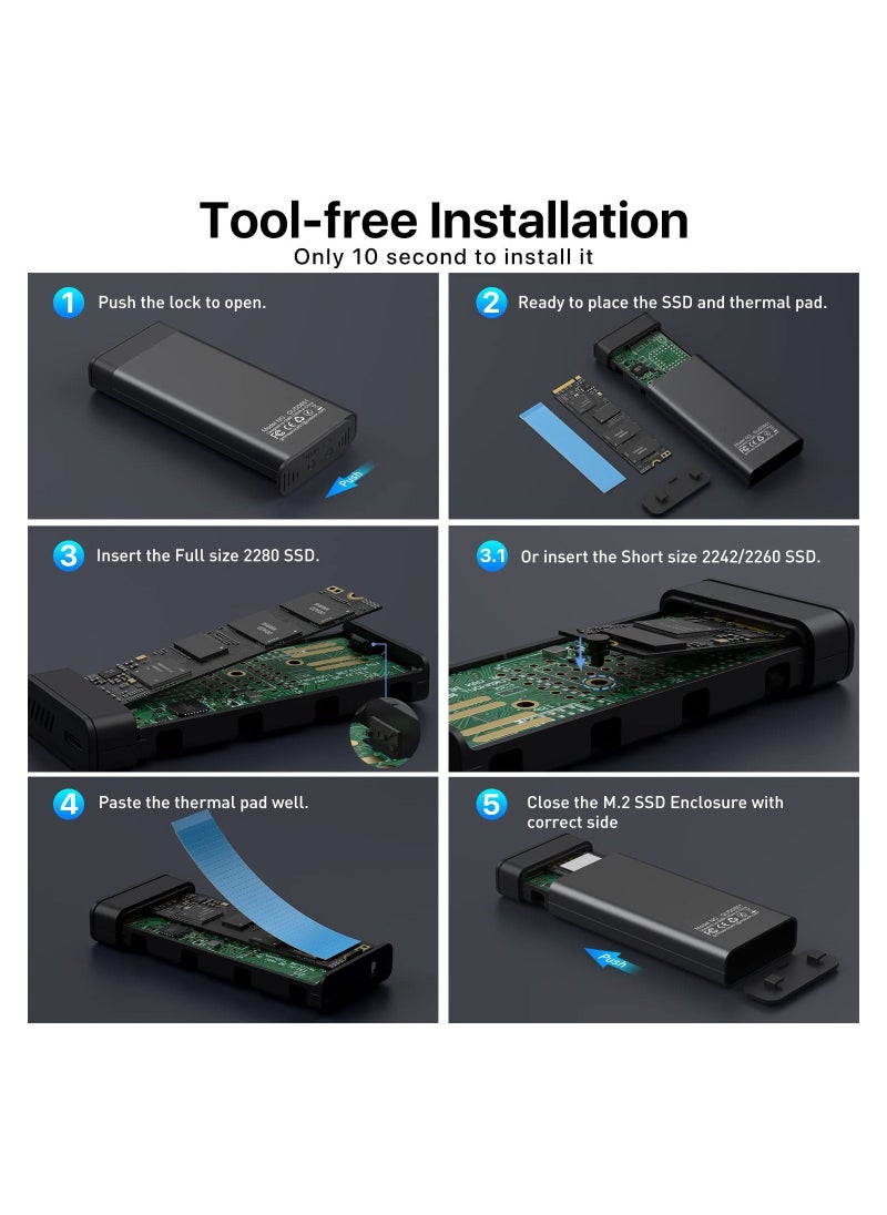 KASTWAVE - KASTWAVE M.2 NVME SATA SSD Enclosure Adapter Reader, with Cooling Fan, Tool-Free USB C 3.1 Gen 2,10 Gbps NVME, 6Gbps SATA,Chips RTL9210B External Solid State Drive for PCIe 2280, 2260, 2242 M Key - Image 1