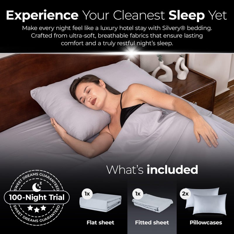 Silvery Silver Infused Bed Sheets Set - Ultra-Soft Temperature-Regulating Fabric with Self-Cleaning Technologyâ„¢ That Stays Fresh 3X Longer for Hygienic Sleep - Ultra Soft Luxury Bedding Set - Image 4