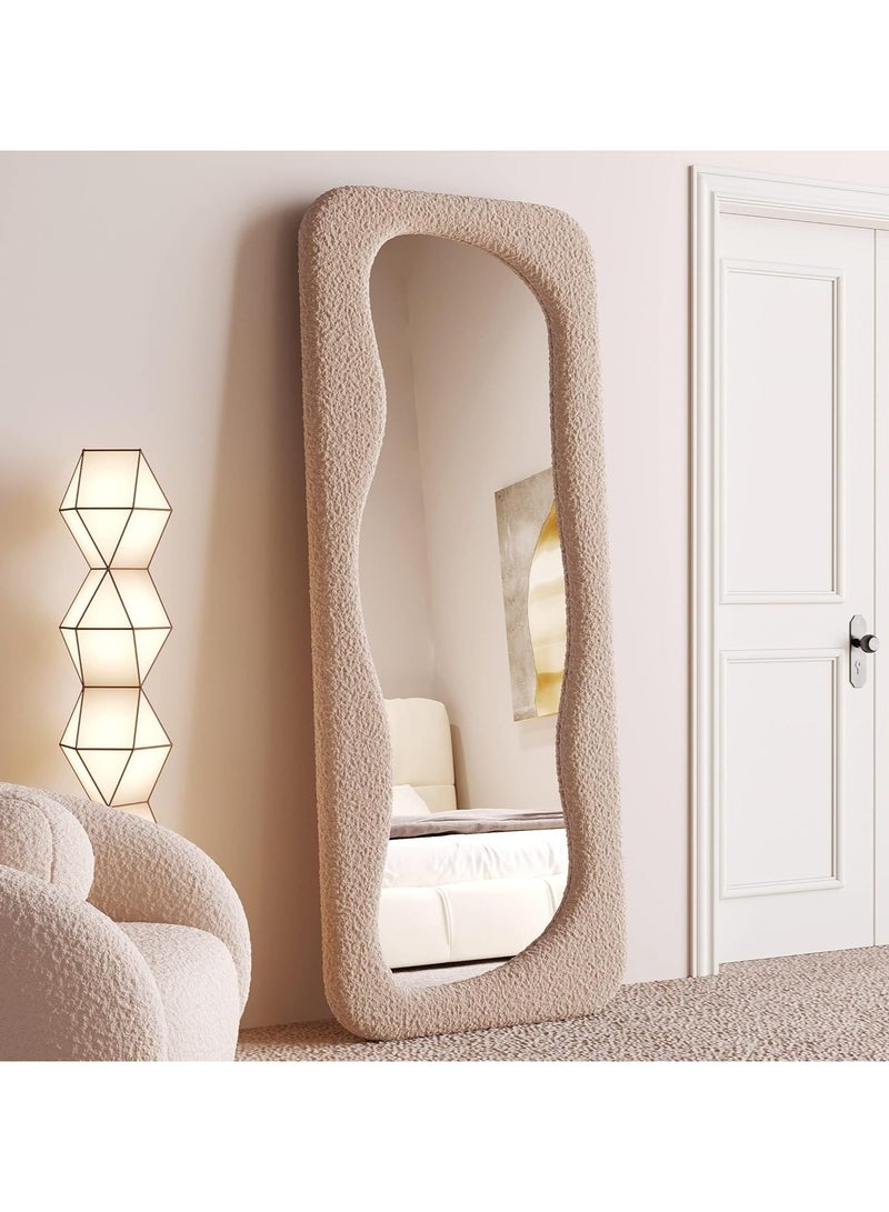 Vparty Full Length Mirror 60 x 160 cm, Wavy Arched Floor Mirror with Flannel Wrapped Wooden Frame, Wall Leaning or Standing Mirror for Bedroom, Large Decorative Floor Mirror, Stylish Full Body Mirror for Bedroom, Living Room, Entryway, Elegant Full-Length Mirror, Modern Home Décor Mirror  - Image 2