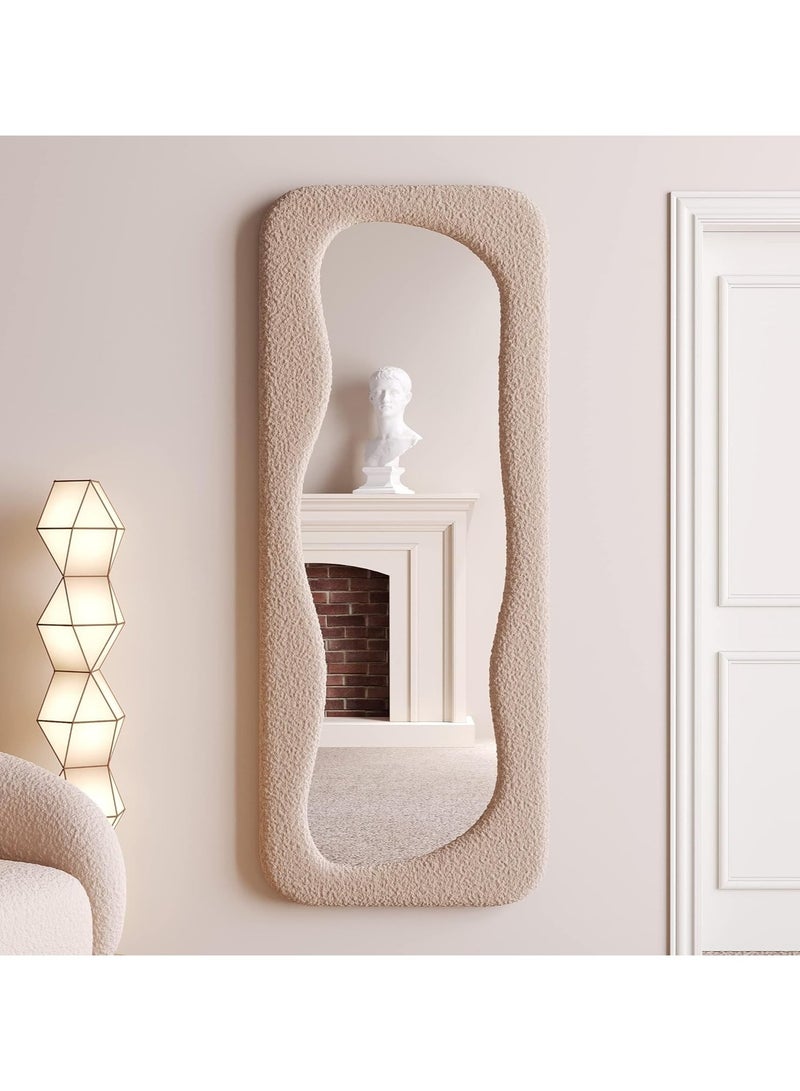 Vparty Full Length Mirror 60 x 160 cm, Wavy Arched Floor Mirror with Flannel Wrapped Wooden Frame, Wall Leaning or Standing Mirror for Bedroom, Large Decorative Floor Mirror, Stylish Full Body Mirror for Bedroom, Living Room, Entryway, Elegant Full-Length Mirror, Modern Home Décor Mirror  - Image 4