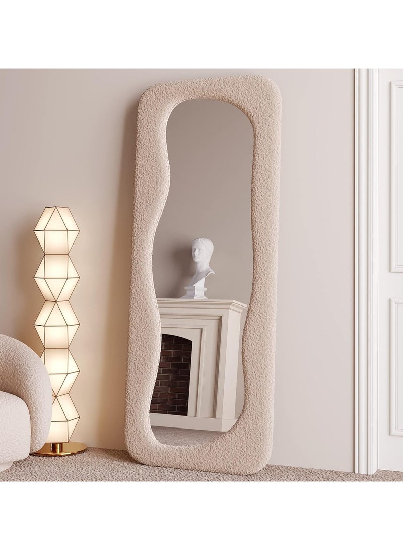 Vparty Full Length Mirror 60 x 160 cm, Wavy Arched Floor Mirror with Flannel Wrapped Wooden Frame, Wall Leaning or Standing Mirror for Bedroom, Large Decorative Floor Mirror, Stylish Full Body Mirror for Bedroom, Living Room, Entryway, Elegant Full-Length Mirror, Modern Home Décor Mirror  - Image 3