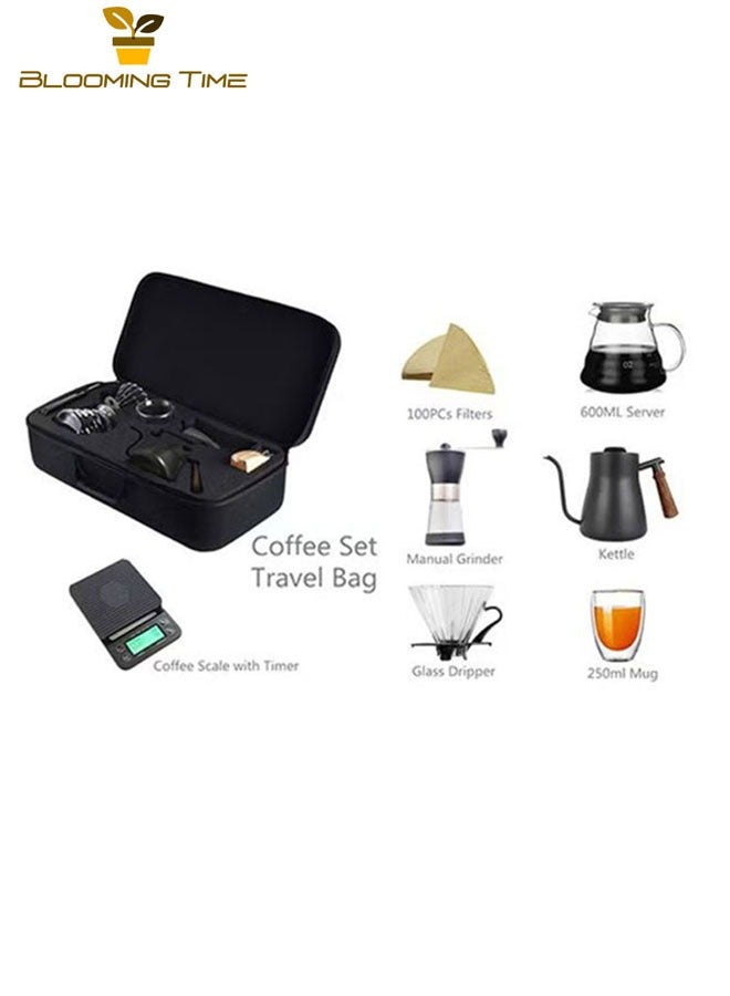 بلومنغ تايم مجموعة ماكينة القهوة بالتنقيط ، مجموعة القهوة للسفر ، مجموعة أجهزة القهوة المخمرة يدويا ، صندوق هدايا ، محمول ، مع مرشح للتعامل مع الرمال الناعمة الصحراوية ، أسود - Image 1