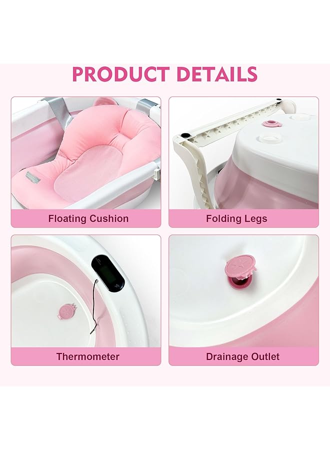 إيروريكس حوض استحمام قابل للطي للأطفال مع وسادة حمام ومقياس حرارة، حوض استحمام محمول للأطفال مع فتحة تصريف - Image 5