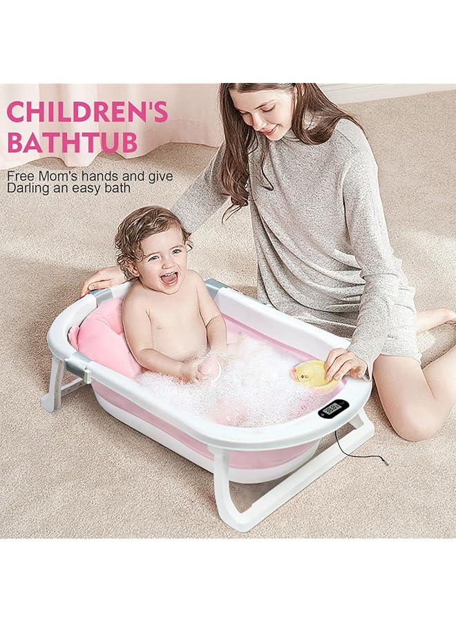 إيروريكس حوض استحمام قابل للطي للأطفال مع وسادة حمام ومقياس حرارة، حوض استحمام محمول للأطفال مع فتحة تصريف - Image 1