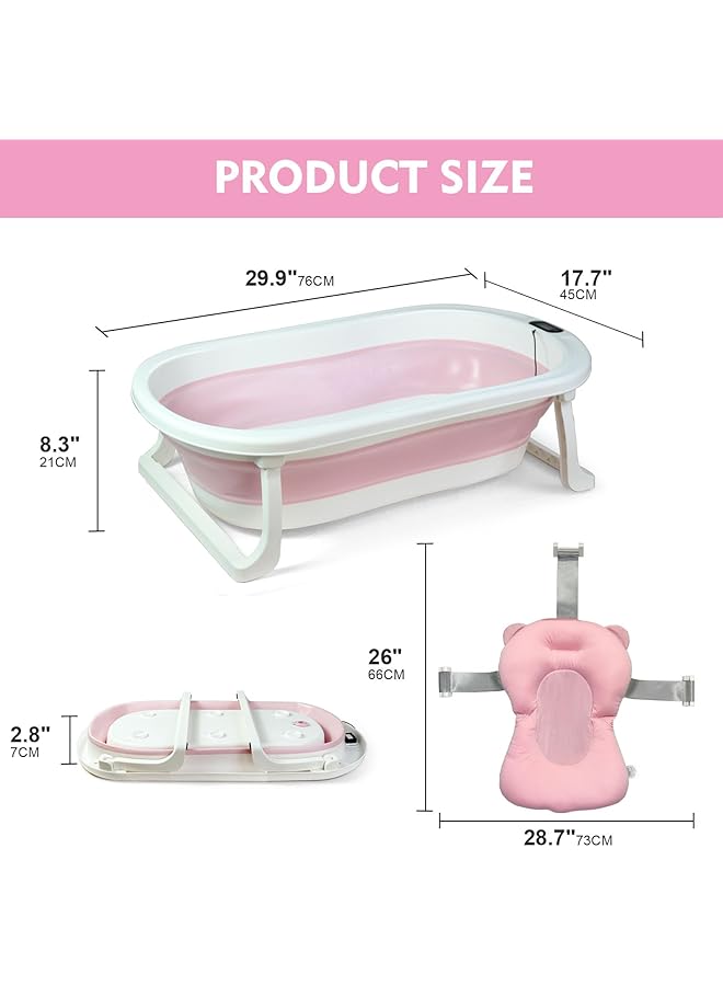 إيروريكس حوض استحمام قابل للطي للأطفال مع وسادة حمام ومقياس حرارة، حوض استحمام محمول للأطفال مع فتحة تصريف - Image 4