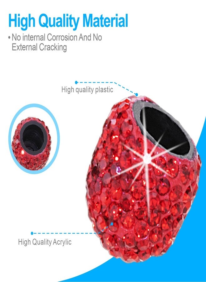 HZJD Tire Valve Stem Caps, Handmade Crystal Rhinestone, Red(4 Pack) - Image 2