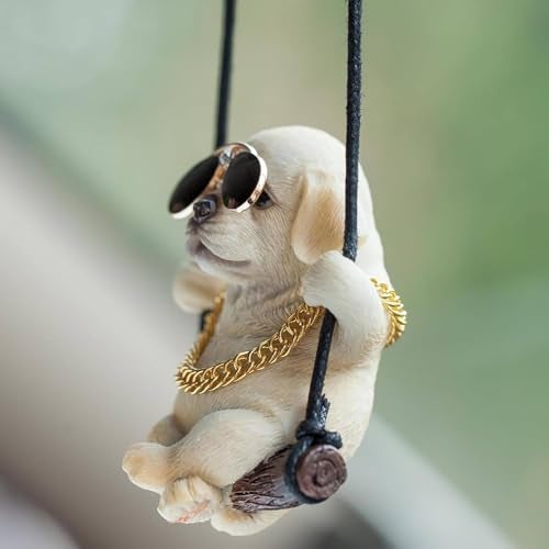 REWOP Cute Dog Car Hanging Accessory Swinging Dog Rear View Mirror Car Ornament Labrador Car Pendant Cute Car Accessories Gift Item for Men, Women, Couples (White) - Image 5