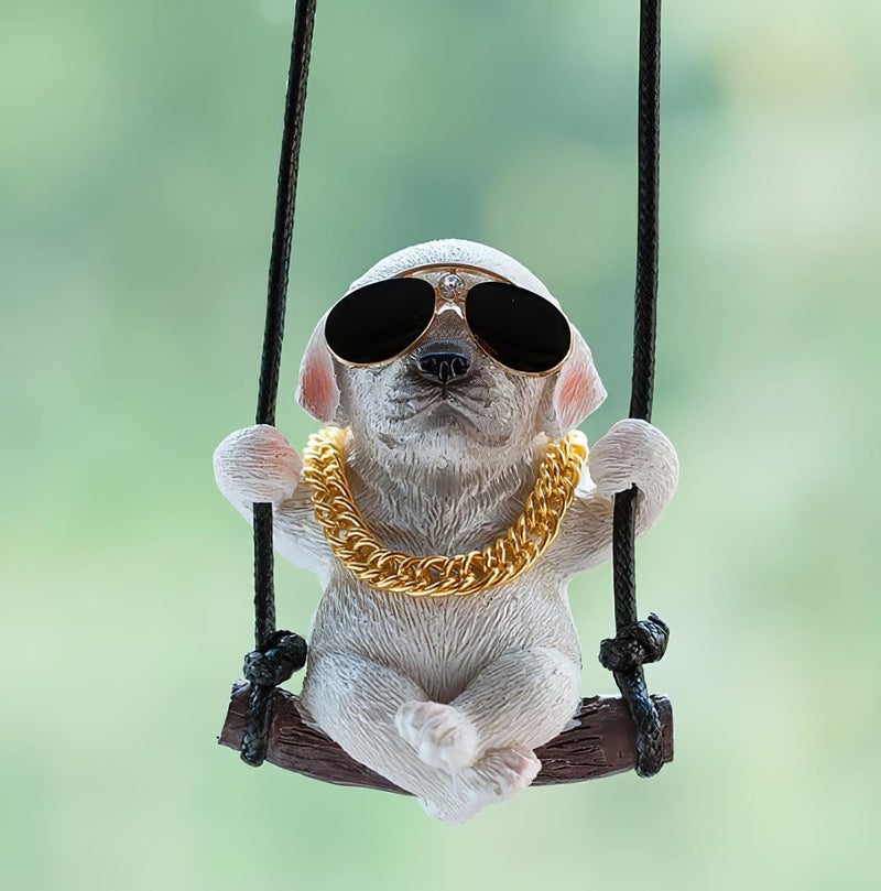 REWOP Cute Dog Car Hanging Accessory Swinging Dog Rear View Mirror Car Ornament Labrador Car Pendant Cute Car Accessories Gift Item for Men, Women, Couples (White) - Image 1