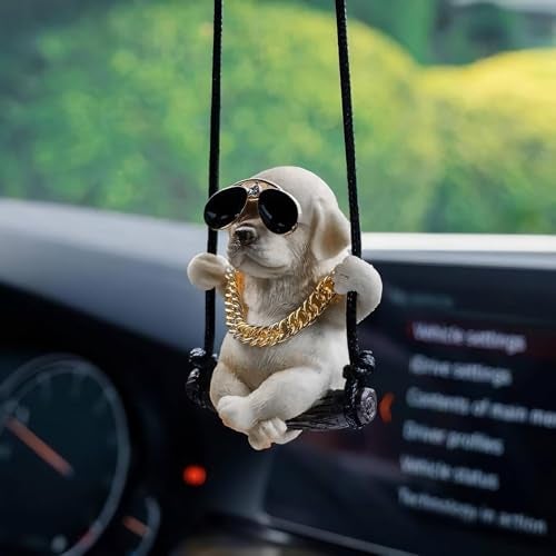 REWOP Cute Dog Car Hanging Accessory Swinging Dog Rear View Mirror Car Ornament Labrador Car Pendant Cute Car Accessories Gift Item for Men, Women, Couples (White) - Image 2