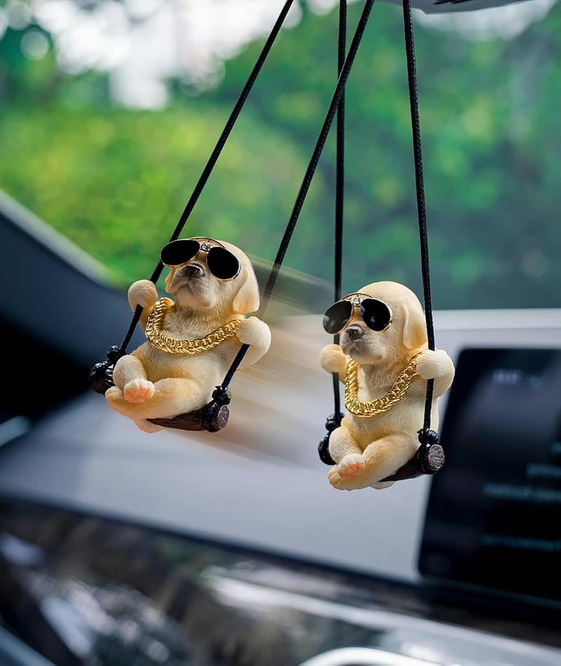 REWOP Cute Dog Car Hanging Accessory Swinging Dog Rear View Mirror Car Ornament Labrador Car Pendant Cute Car Accessories Gift Item for Men, Women, Couples (White) - Image 4