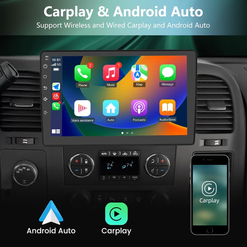 AWESAFE Car Radio Stereo Android 13 for Chevy Silverado 2007-2013 Tahoe Equinox GMC Sierra Yukon with Wireless CarPlay Android Auto Backup Camera - Image 3
