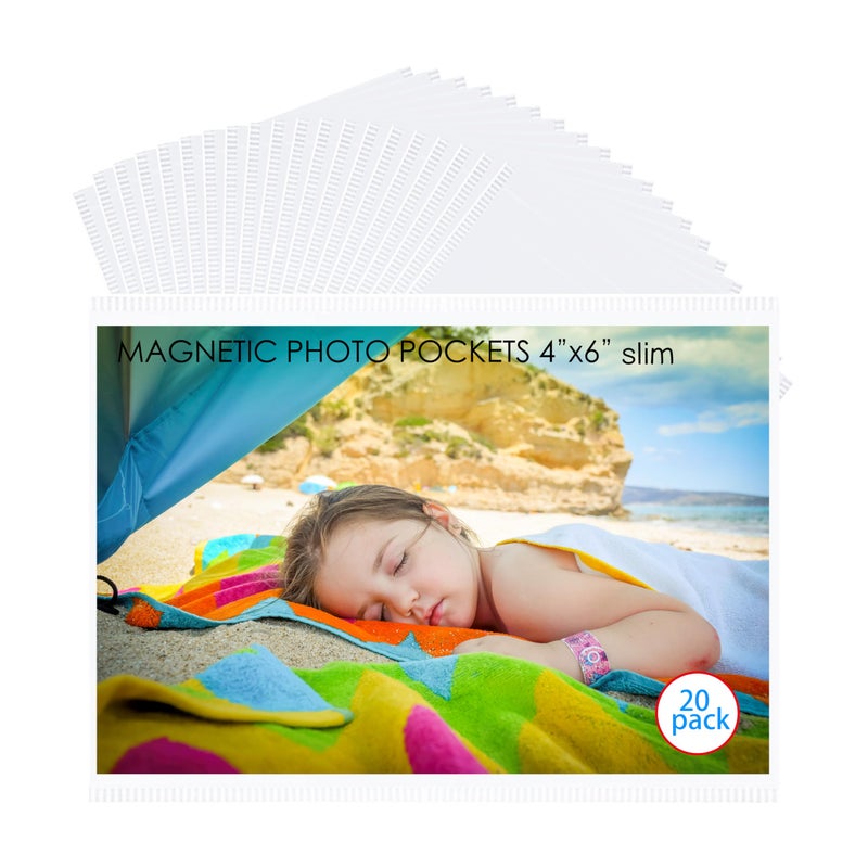 Mositear Mositear 20 Pack 4""x6"" Premium Magnetic Picture Pockets Frames Holds 4 x 6 inches Photo for Refrigerator - Image 1