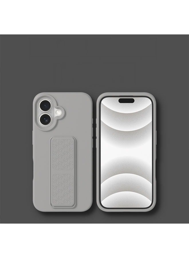 عام حافظة هاتف سائلة من السيليكون لجهاز iPhone 16 Pro Max/16 Pro/16 Plus/16، مزودة بقاعدة قابلة للطي، ذات لون صلب، وحافظة حماية شاملة مضادة للسقوط - Image 3