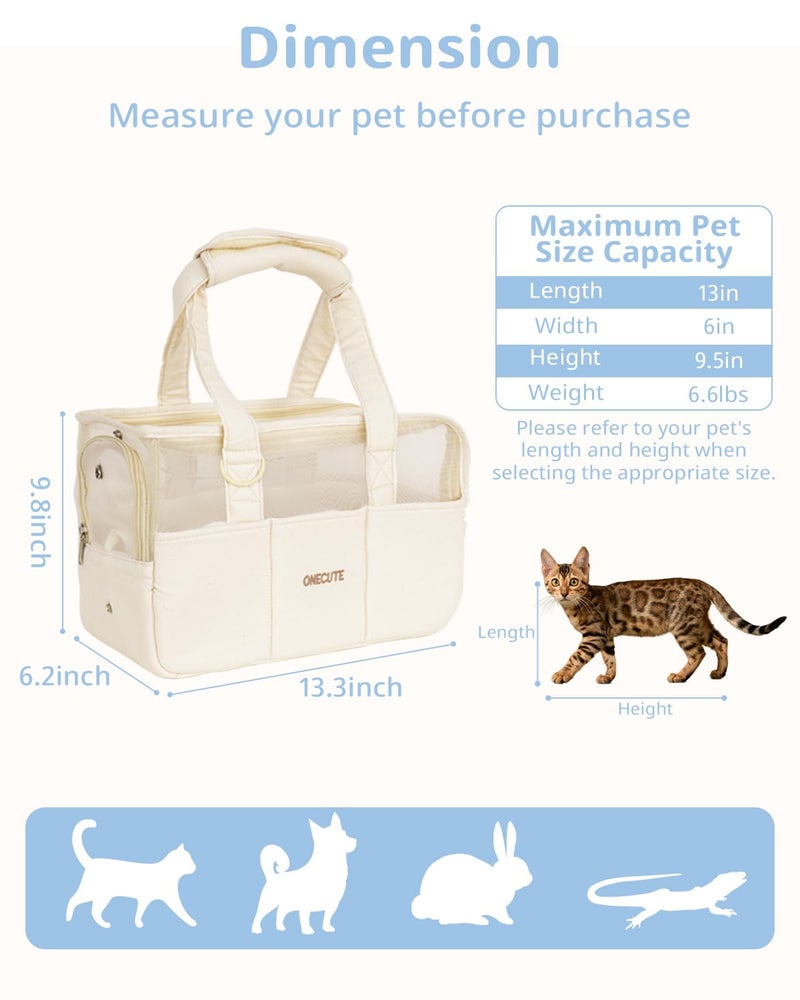 ONECUTE Dog Purse Carrier for Small Dogs Rabbit cat with Large Pockets, Cotton Bag, Dog Carrier Soft Sided, Collapsible Travel Puppy Carrier (Beige Breathable, 13.6" L x 6.5" W x 10.0" H) - Image 2
