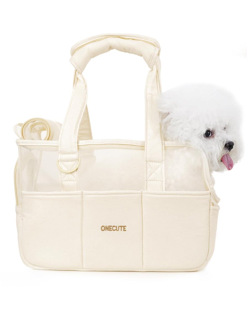 ONECUTE Dog Purse Carrier for Small Dogs Rabbit cat with Large Pockets, Cotton Bag, Dog Carrier Soft Sided, Collapsible Travel Puppy Carrier (Beige Breathable, 13.6" L x 6.5" W x 10.0" H) - Image 1
