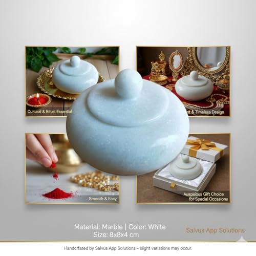 Salvus APP SOLUTIONS Antique Handmade Marble Round Shape Kumkum/Sindoor Box/Sindoor Dibbi - 8x8x4 cm - Image 5