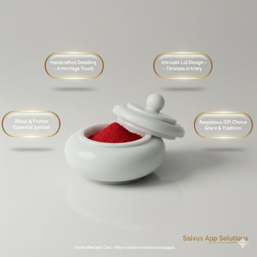 Salvus APP SOLUTIONS Antique Handmade Marble Round Shape Kumkum/Sindoor Box/Sindoor Dibbi - 8x8x4 cm - Image 4